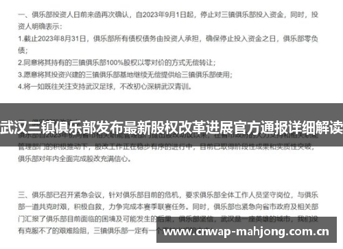 武汉三镇俱乐部发布最新股权改革进展官方通报详细解读